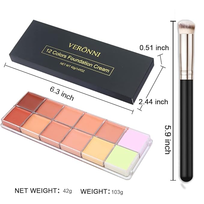 12 Color Correcting Concealer Palette With Concealer Brush, Cream Contouring Makeup Kit, Tattoo Concealer, Corrects Dark Circles Red Marks Scars Light Mediumor creamy concealer B1-GlimoraGlow