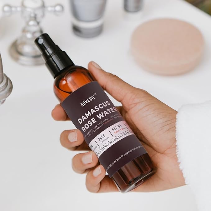 Govedic Rose Water Spray for Face Made with Damask Rose Petals, All-Natural Formula, No Dyes or Alcohol, Suitable for All Skin & Hair Types 100ml 3.38 Oz-GlimoraGlow