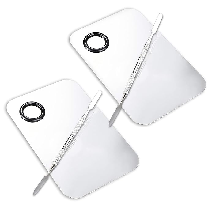 2 Pcs Makeup Mixing Palette, Upgrad Stainless Steel Metal Foundation Palette with Spatula Artist Tool for Mixing Foundation Nail-Art 5.9x3.9 in-GlimoraGlow