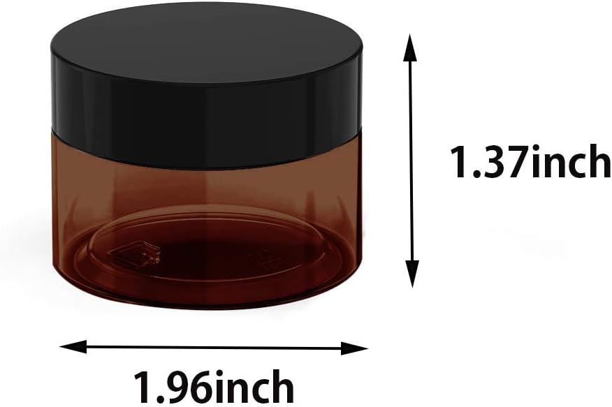 1 oz Amber Plastic Cosmetic Jars Leak Proof Container with Black Lid for Cream, Lotion, Powder, ointment, Beauty Products etc, 12 Pcs.-GlimoraGlow