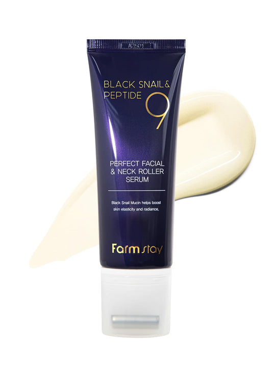 Farmstay Black Snail & Peptide 9 Perfect Facial & Neck Roller Serum – Firming & Lifting, Deep Hydration & Skin Elasticity, Snail Mucin & 9 Peptides for Youthful Glow & Smooth Skin, 100ml-GlimoraGlow