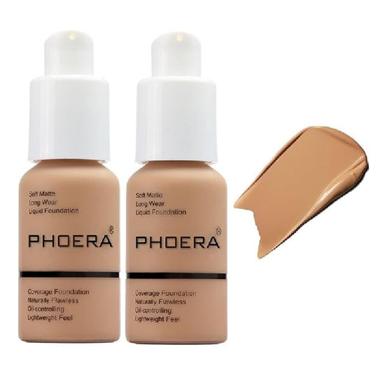 2 Pack PHOERA Foundation,Matte Oil Control Concealer Foundation Cream,PHOERA Long Lasting Waterproof Matte Liquid Foundation for Women Girls (105 Sand)-GlimoraGlow