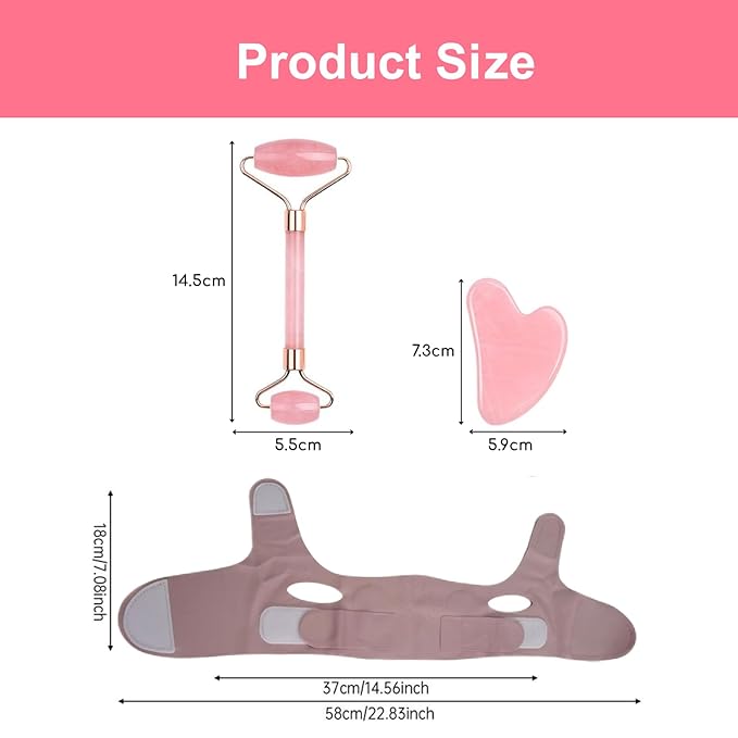 Gua Sha Facial Tools - Jade Roller for Face Beauty Gift Sets Reduces Puffiness, Sleep Mask, Face Lifting Double Chin Strap, Skin Care Massage Self Care Gift for Women-GlimoraGlow