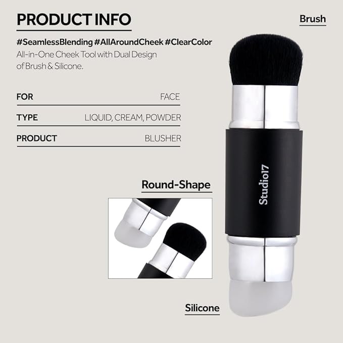 Dual Ended Silicone Tip Blush Brush | Korean Olive Young Makeup Tool for Contouring & Blush Application | Skin-Friendly Non-Irritating Professional Face Makeup Brush-GlimoraGlow