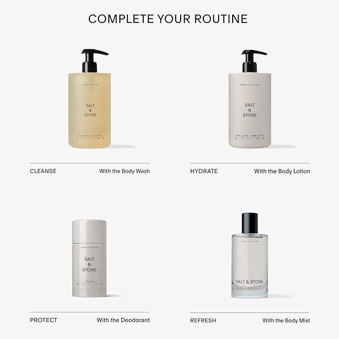 Salt & Stone Antioxidant-Rich Body Wash - Santal & Vetiver | Cleanse, Nourish & Soften Skin with Niacinamide & Hyaluronic Acid | Free From Parabens, Sulfates & Phthalates (15.2 fl oz)-GlimoraGlow