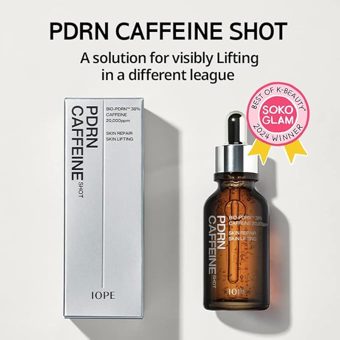 IOPE BIO-PDRN Caffeine Shot Serum | 38% Plant-Based Vegan PDRN & 20,000ppm Caffeine & Niacinamide in a Bottle, Plumping Skin, Intense Lifting and Firming, Korean Skincare, 1.01 Fl Oz-GlimoraGlow