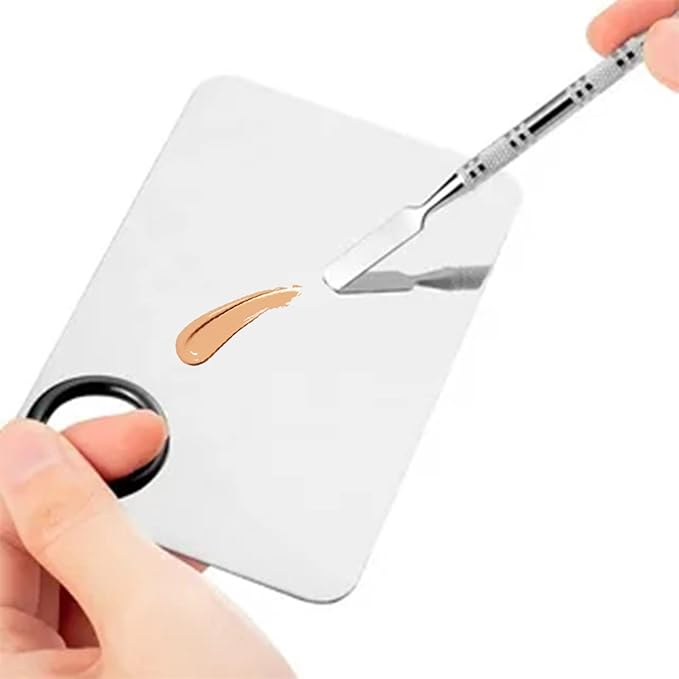 2 in 1 Makeup Mixing Palette Set with Spatula - Stainless Steel Foundation Accessories and Mixing Tools for Cosmetic, Nail Art, Lipstick-GlimoraGlow