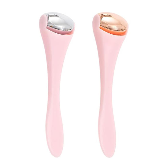 TORMEN Mini Eye & Face Rollers, Stainless Steel Eye Massage Ice Roller, Facial Beauty Tool for reduces puffy eyelids, Dark Circles Relief, Skin Care,muscle soreness,Facial cold compress (2pcs, Pink)-GlimoraGlow
