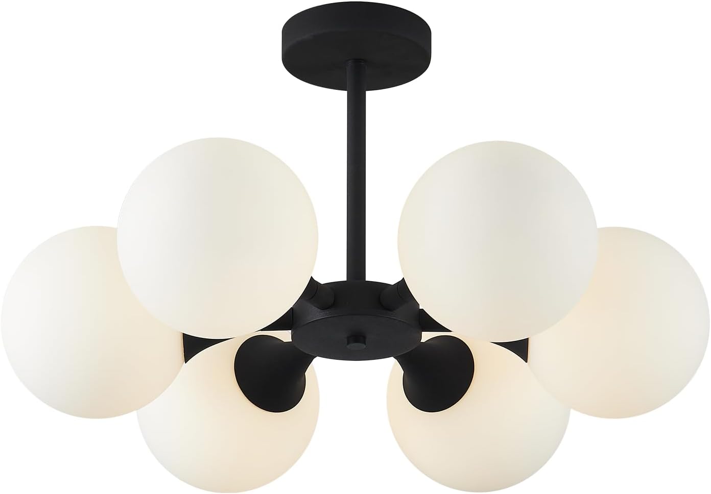 KCO Lighting 6 Lights Modern Semi Flush Mount Ceiling Light Fixture Glass Globe Sputnik Chandelier Ceiling Lighting Mid Century Black Close to Ceiling Light