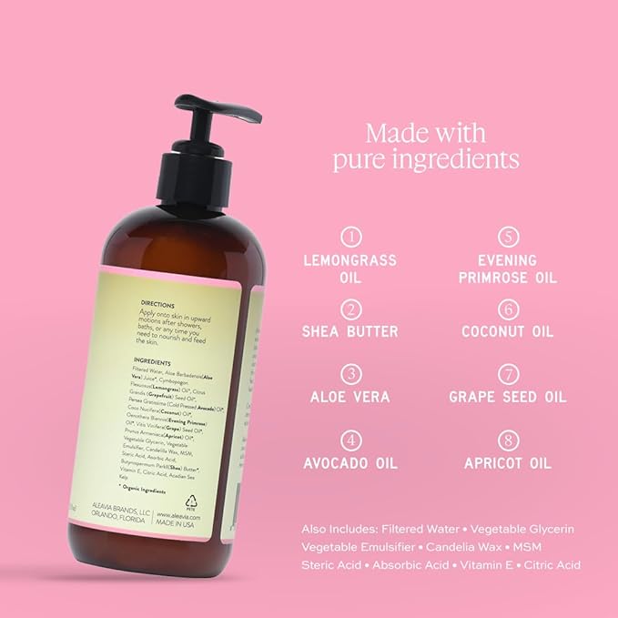Aleavia Grapefruit Lemongrass Prebiotic Body Lotion – Lightly Scented, All-Natural Moisturizing Body Lotion with Organic Essential Oils – 12 Oz-GlimoraGlow