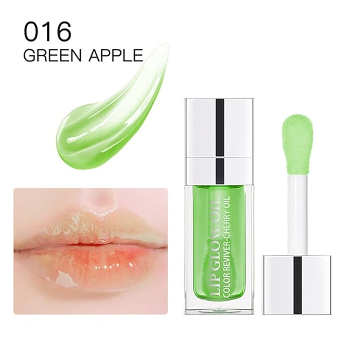 Hydrating Lip Glow Oil, Moisturizing Lip Glow Oil, Nourishing Glossy Transparent Lip Oil, Plumping Lip Oil, Lip Balm, Non-sticky Tinted Toot Lip Balm for Lip Care (GREEN APPLE) 0.2 OZ-GlimoraGlow