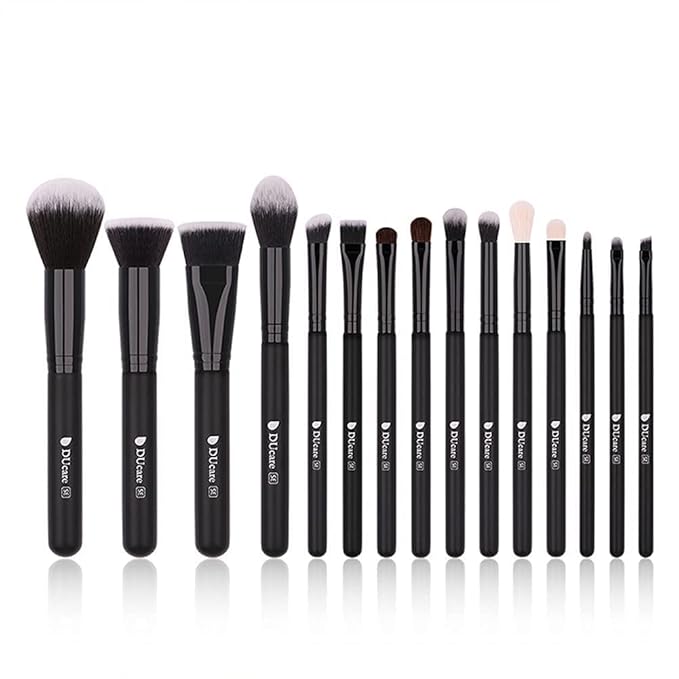 DUcare Makeup Brushes 15Pcs Premium Synthetic Kabuki Makeup Brush Set, Professional Foundation Concealers Powder Blush Blending Face Eye Shadows Black Brush Sets-GlimoraGlow