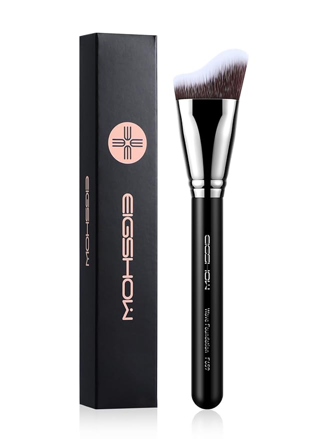 EIGSHOW Foundation Brush with Wave Shaped Head for Liquid, Cream, Powder Blending Cheekbones Jawline, Large Premium Dense Synthetic Bristles (F659)-GlimoraGlow