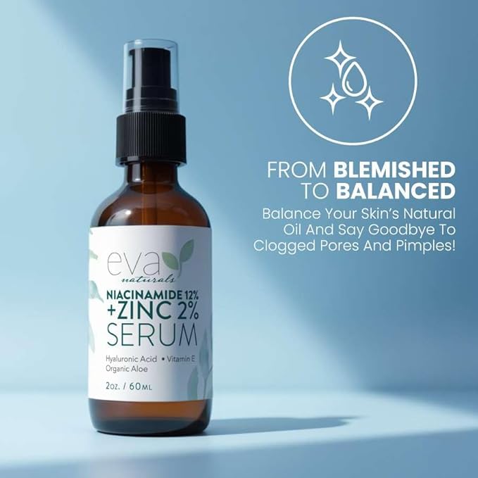 Eva Naturals Niacinamide 12% + Zinc Serum for Face – Dark Spot Remover, Pore Minimizer, Redness Relief, Hydrating Vitamin B3 with Botanical Hyaluronic Acid, Anti-Aging Facial Serum for Clear Skin-GlimoraGlow