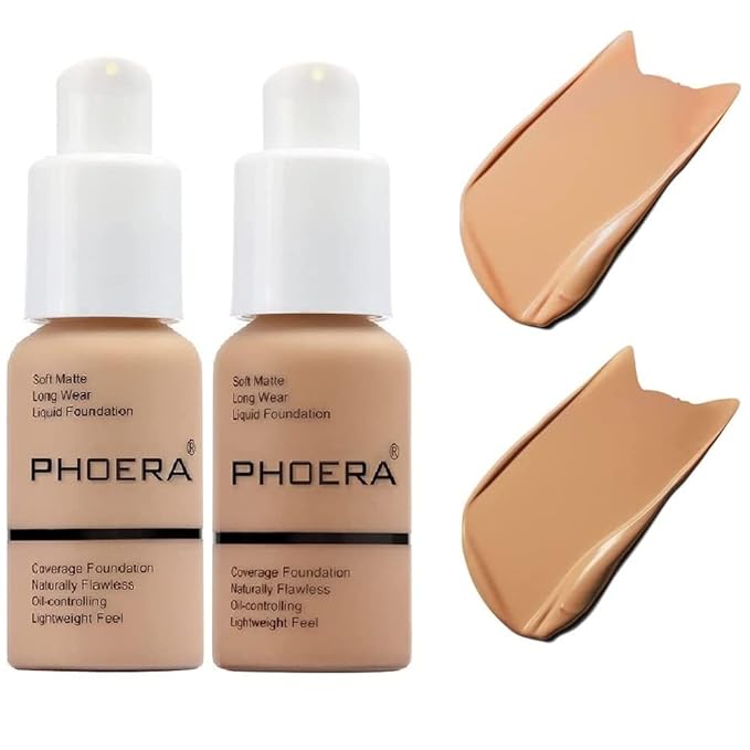 2 Pack PHOERA Foundation, Flawless Soft Matte Liquid Foundation Makeup for Women.(104# Buff Beige and 105# Sand)-GlimoraGlow