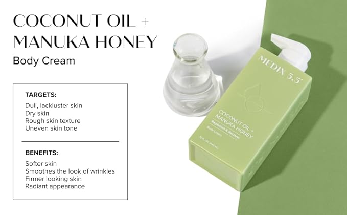 Medix 5.5 Brightening Vitamin C Cream + Coconut Oil Moisturizer Skin Care Set | Body Cream & Face Lotion Bundle | Firming Body Lotion Set For Women, Crepey Skin Treatment, Wrinkles, Cellulite, 2PC-GlimoraGlow