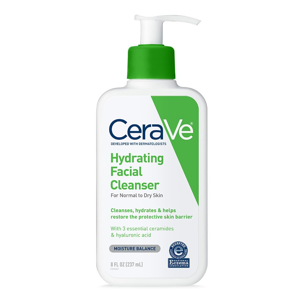 CeraVe Hydrating Facial Cleanser, Moisturizing Face Wash For Dry Skin, Hyaluronic Acid + Ceramides + Glycerin, Hydrating Cleanser For Normal To Dry Skin, National Eczema Association Certified-GlimoraGlow