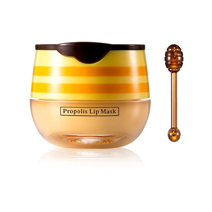 1PCS Bee Lip Balm Honey Pot,Honey Sleeping Lip Mask Bee Lip Balm with Applicator,Natural Moisturizing & Prevention Dry and Cracked Lip Scrubs Exfoliator-GlimoraGlow