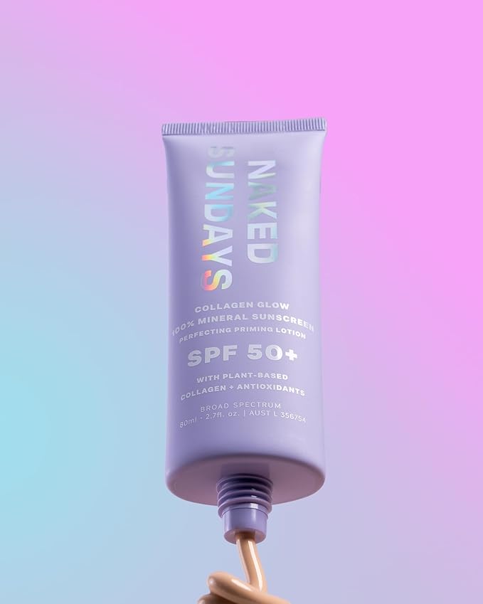 Naked Sundays SPF 50 Mineral Glow Sunscreen, Daily Hydrating Facial Moisturizer & Primer with Zinc Oxide, Sheer Tint, Broad Spectrum SPF Lotion (Jumbo 80ml)-GlimoraGlow