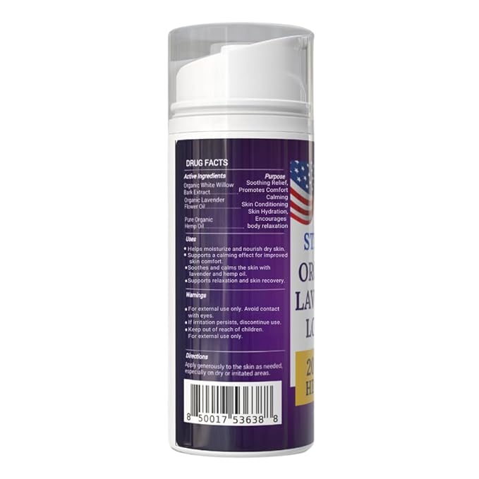 STIRLING Lavender Lotion – Organic Lavender with 2000mg Hemp Oil, Aloe Vera, and Vitamin E – Nourishing and Moisturizing Body Lotion for a Soft and Smooth Feel-GlimoraGlow