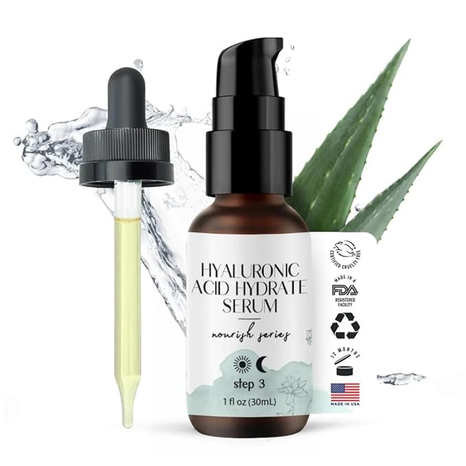 Hyaluronic Acid Face Serum - Hydrating Anti Wrinkle Anti Aging Facial Serum - With Vitamin C and E, Green Tea, Jojoba Oil - Natural and Organic - 1 Oz by Foxbrim Naturals-GlimoraGlow