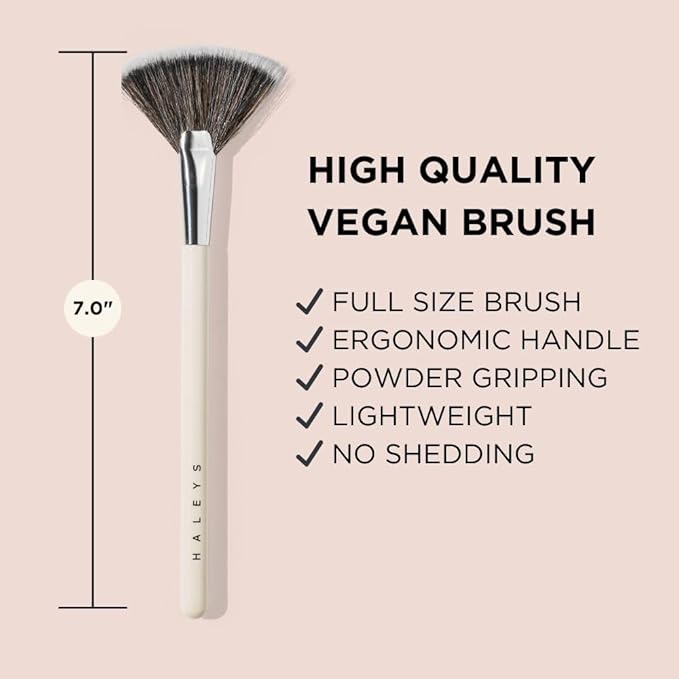 HALEYS Fan Brush VEGAN+CRUELTY-FREE, Sustainable Wood, Vegan Bristles for Airbrushed Finish, For highlighter application, Streak-free, Perfect Blending, Blurs, Smooths with Control-GlimoraGlow