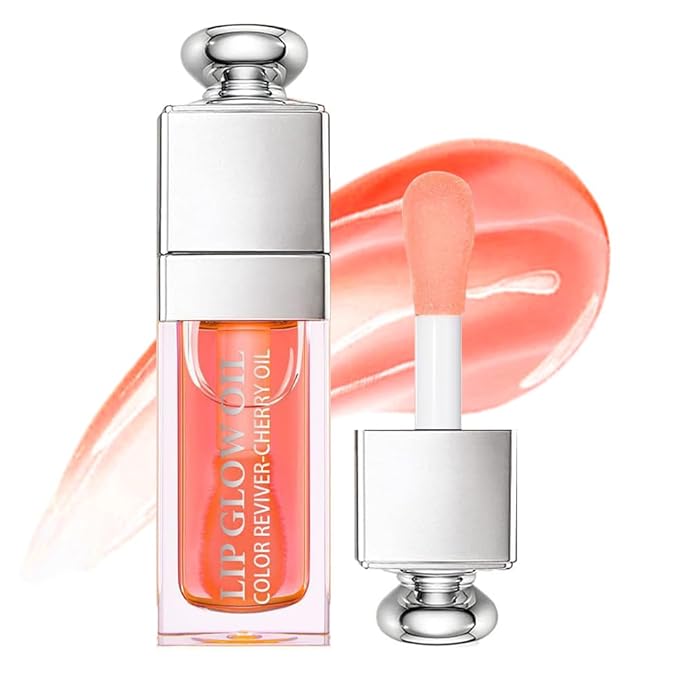 Hydrating Lip Glow Oil, Lip Oil Gloss Transparent Toot Tinted Nourishing Long Lasting Repairing Lightening Lip Lines (PINK) 0.2 OZ-GlimoraGlow