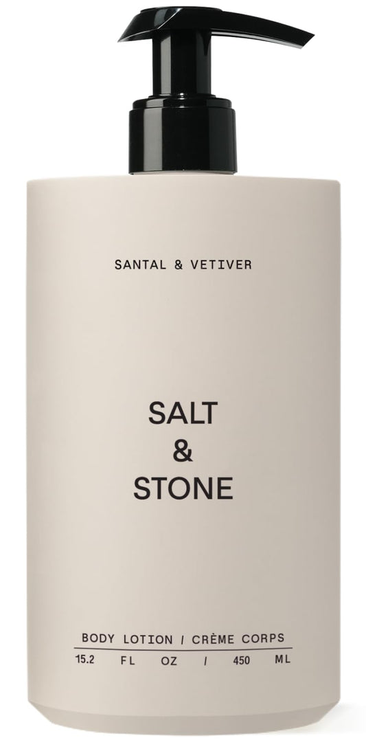 Salt & Stone Body Lotion for Women & Men| Scented Daily Body Lotion | Hydrates, Nourishes & Softens Skin | Restores Dry Skin | Fast-Absorbing | Cruelty-Free & Vegan (450 ml) (Santal & Vetiver)-GlimoraGlow