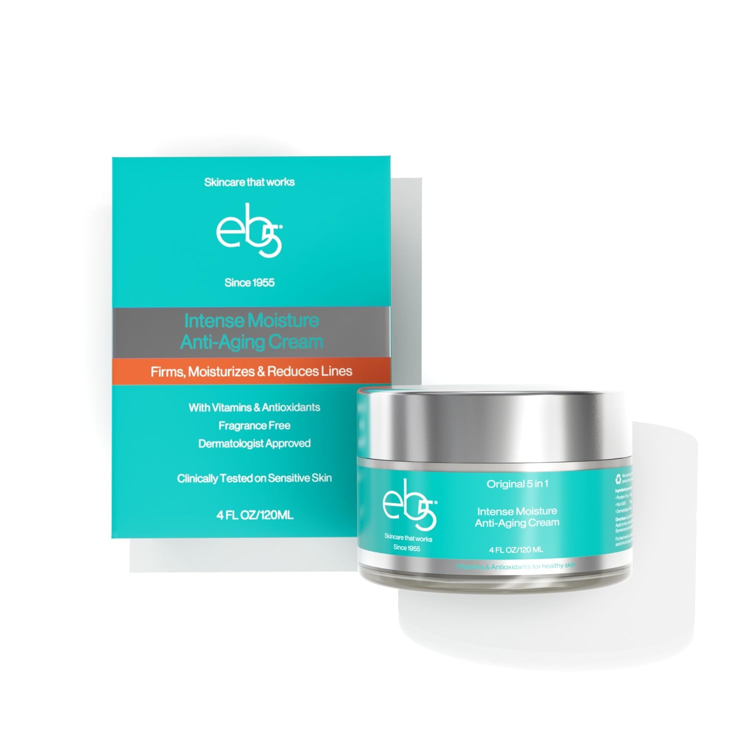 eb5 Intense Moisture Anti Aging Moisturizer Face and Neck Cream- Tone & Tighten Skin with Retinol, Fade Fine Lines and Wrinkles with Vitamin E, A and B5-4oz-GlimoraGlow