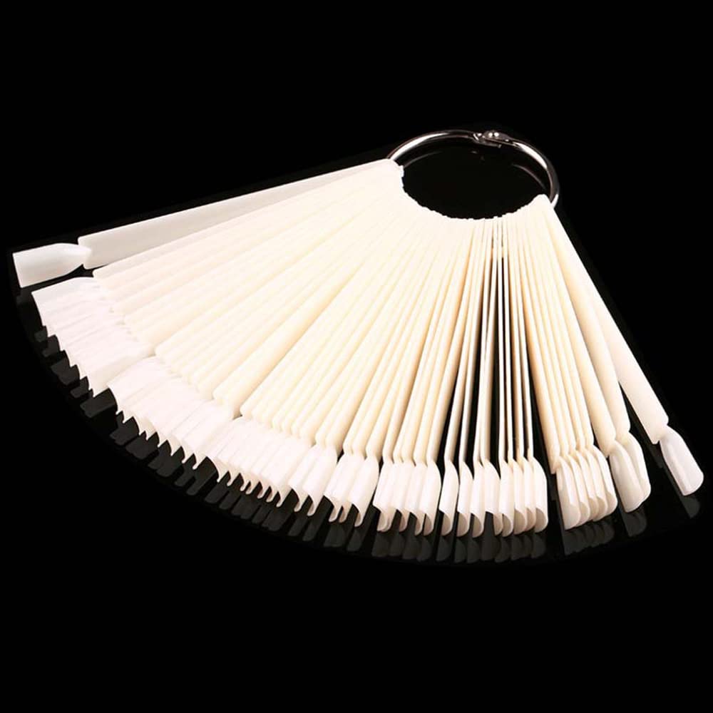 JASSINS 50 Pcs Nail Swatch Sticks with Ring, Fan-shaped Nail Art Polish Practice Display Tips Nail Sample Sticks, Nail Practice Color Display Polish Board-GlimoraGlow
