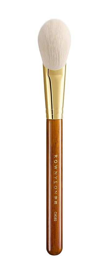 Desert Oak Series CM 160 Angled Blush Brush for Cheeks – Ideal for Powder & Cream Blush, Golden Brass Ferrule, Ebana Bubinga Handle, Soft Nylon Bristles-GlimoraGlow