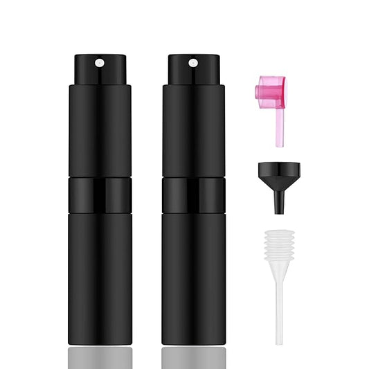2 PCS/8ml Portable Mini Perfume Atomizer bottles, Empty Refillable Spray Bottle with 3 Types of Refill Tools, Pocket Travel Perfume Sample Bottles(Matte Black)-GlimoraGlow
