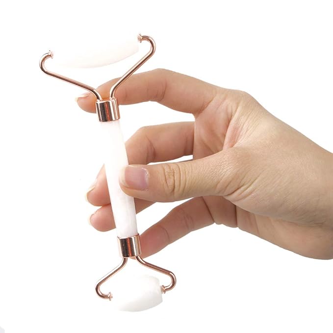 Jade Roller and Gua Sha Set - Facial Body Eyes Neck Massager Tool for Beautiful Skin Detox - Reduce Wrinkles Aging -（White Jade）-GlimoraGlow