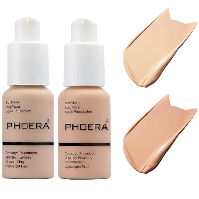 2 Pack PHOERA Foundation 102# Nude and 103# Warm Peach, Flawless Soft Matte Liquid Foundation,24 HR Full Coverage Mattle Oil-Control Foundation Makeup.-GlimoraGlow