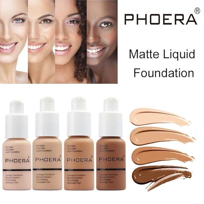 2 Pack PHOERA Foundation 102# Nude and 103# Warm Peach, Flawless Soft Matte Liquid Foundation,24 HR Full Coverage Mattle Oil-Control Foundation Makeup.-GlimoraGlow