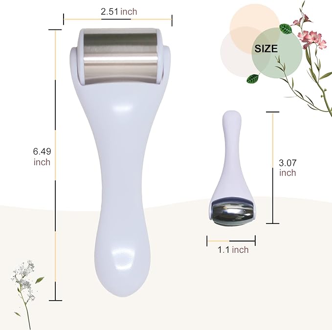 Ice Roller & Massager for Face & Eyes - Stainless Steel, 2 Pcs, Pain Relief, Dark Circles, Migraine (White)-GlimoraGlow