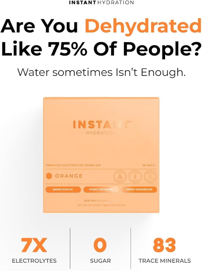 Instant Hydration Electrolytes Powder Packets - Citrus Orange Drink Mix - Zero Sugar - Keto, Vegan, Gluten-Free, Non-GMO - Boost Recovery, Brain Health, Muscle & Tissue Support- 30 Sticks-GlimoraGlow