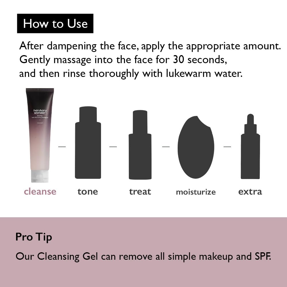 HARUHARU wonder Black Rice Triple AHA Gentle Cleansing Gel 3.38 fl oz, Hydrating Cleansing gel, Gentle exfoliating, Vegan, Travel essentials, Korean Skincare-GlimoraGlow