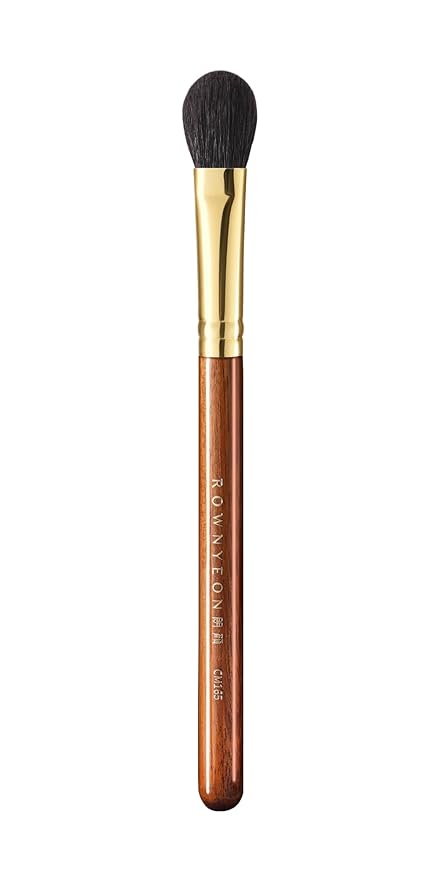Desert Oak Series Highlighter & Setting Brush - Grade-A Fine LambsGoat Hair for Airbrushed Finish, Multi-Use for Cheeks/Nose/Under-Eyes, Ebana Handle & Brass Ferrule (CM 165)-GlimoraGlow