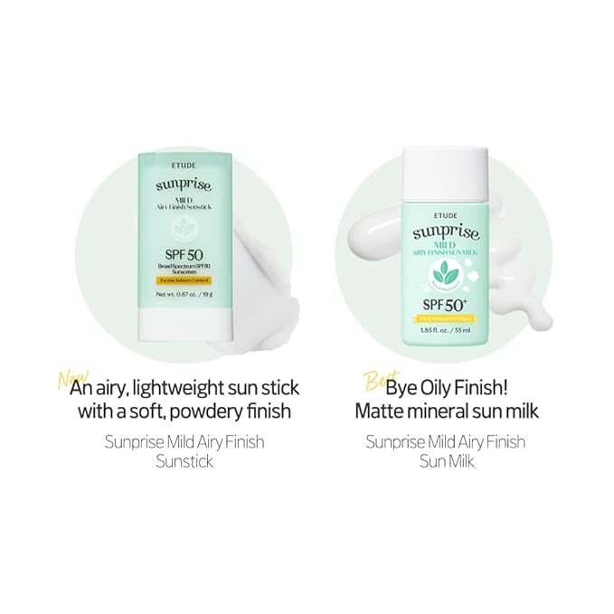 ETUDE Sunprise Mild Airy Finish Sunstick SPF50+ PA++++ Powdery sunscreen, Vegan, Non-Greasy, Sebum Control, Matte Finish, Sensitive Skin Friendly, 19g-GlimoraGlow