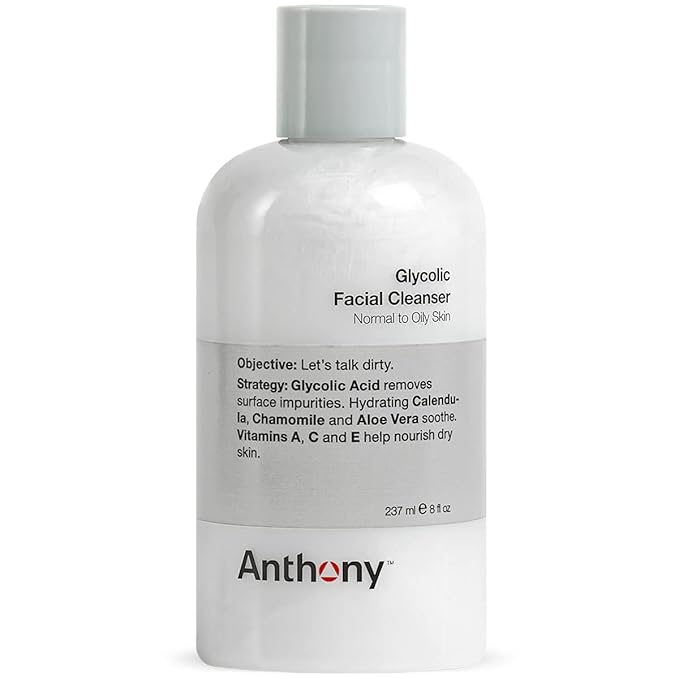 Anthony Glycolic Facial Cleanser for Men, Daily Exfoliating & Hydrating Face Wash, Shave Prep, Non-Foaming, Deep Cleansing, Gentle on Sensitive Skin, Removes Dirt & Oil, Smooths Texture, 8 Fl Oz-GlimoraGlow