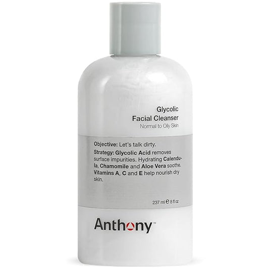 Anthony Glycolic Facial Cleanser for Men, Daily Exfoliating & Hydrating Face Wash, Shave Prep, Non-Foaming, Deep Cleansing, Gentle on Sensitive Skin, Removes Dirt & Oil, Smooths Texture, 8 Fl Oz-GlimoraGlow