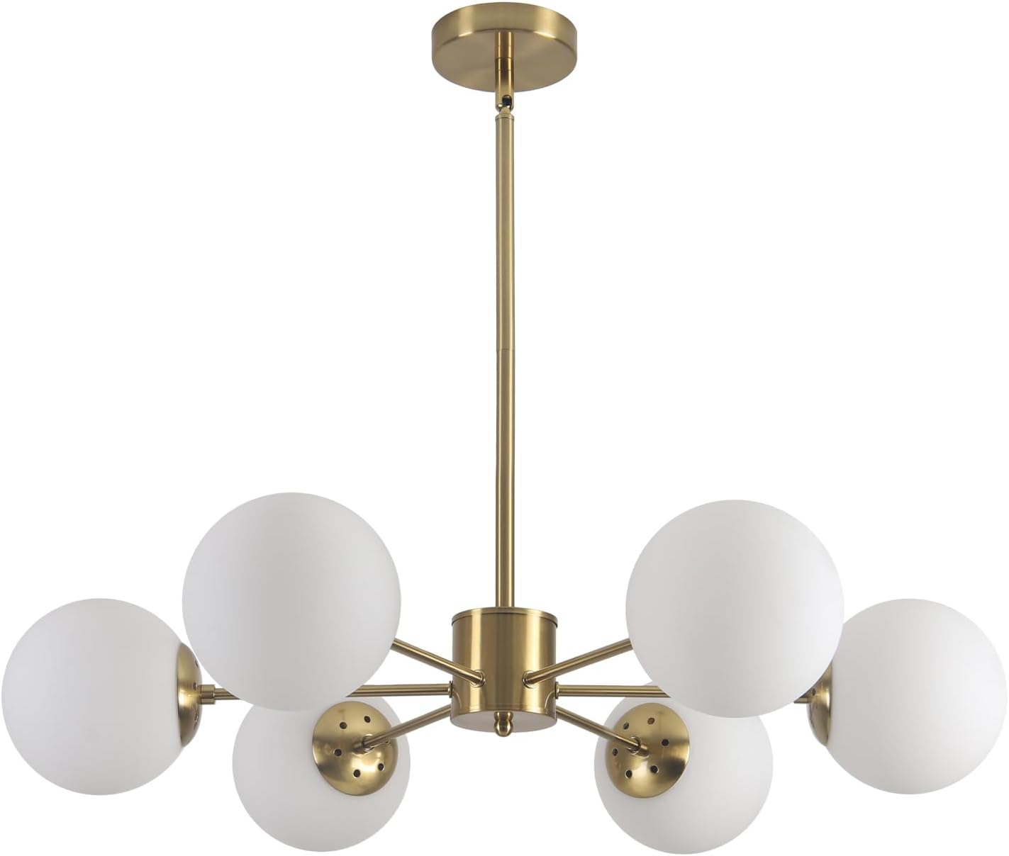 KCO 6-Light Globe Sputnik Chandelier Milk Glass Modern Gold Chandelier Light Fixture Mid Century Sputnik Chandeliers Pendant Lighting Brushed Brass Chandelier (Gold+White)