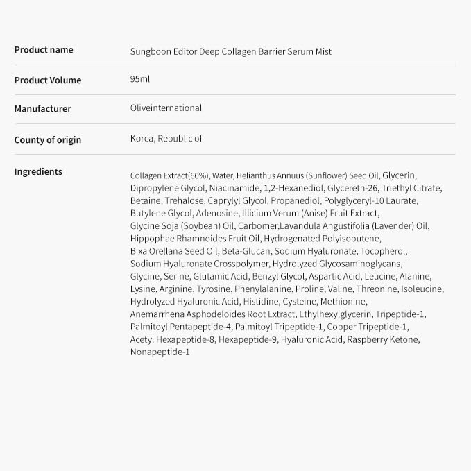 SUNGBOON EDITOR Deep Collagen Barrier Serum Mist | Real Collagen, Multi Peptides, Hydration, Wrinkle Care for Dry Skin, Wrinkles, Korean Moisturizer, Korean Skin Care, Glass Skin Mist-GlimoraGlow