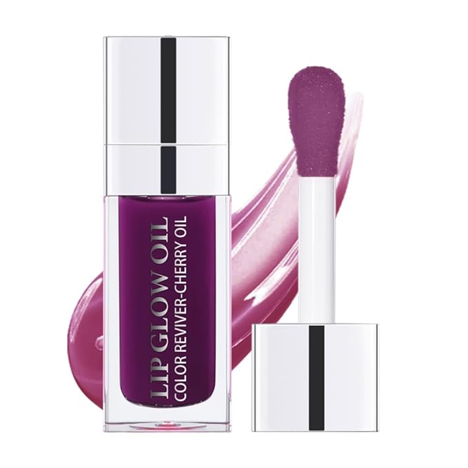 Hydrating Lip Glow Oil, Moisturizing Lip Glow Oil, Nourishing Glossy Transparent Lip Oil, Plumping Lip Oil, Lip Balm, Non-sticky Tinted Toot Lip Balm for Lip Care (PURPLE) 0.2 OZ-GlimoraGlow