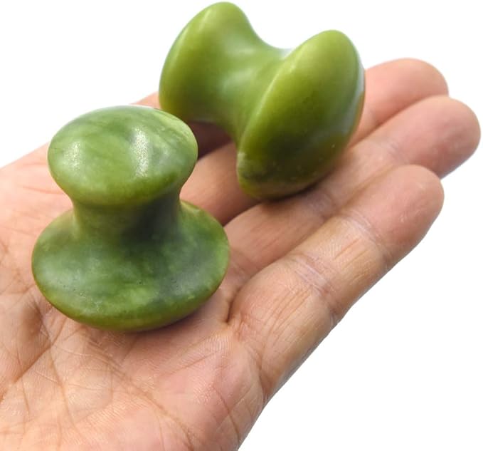 2 Pcs Mushroom Jade Gua Sha Facial Tools, Jade Roller Guasha Massage Green Jade Stone Mushroom Shaped Face Lift Remove Wrinkles Massager for Women Spa, Massage Knobs for Body Relaxing-GlimoraGlow