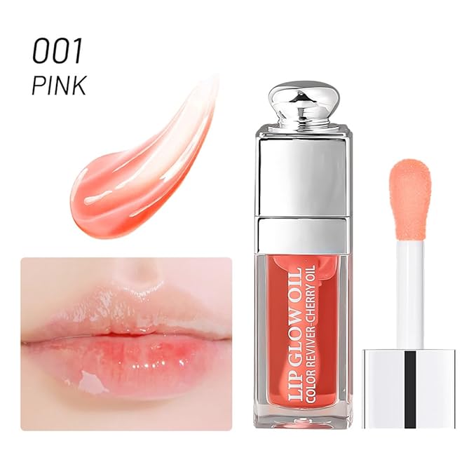 Hydrating Lip Glow Oil, Moisturizing Plumper Lip Gloss, Transparent Plumping Balm, Tinted Balm Care 0.2 OZ - 001 PINK-GlimoraGlow
