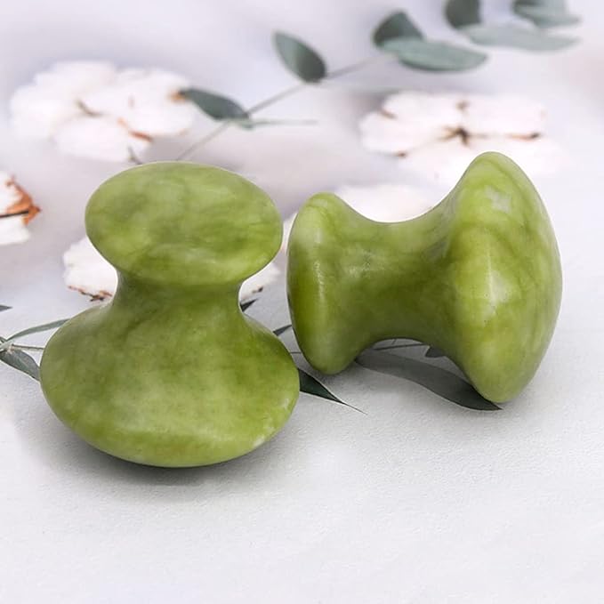 2 Pcs Mushroom Jade Gua Sha Facial Tools, Jade Roller Guasha Massage Green Jade Stone Mushroom Shaped Face Lift Remove Wrinkles Massager for Women Spa, Massage Knobs for Body Relaxing-GlimoraGlow