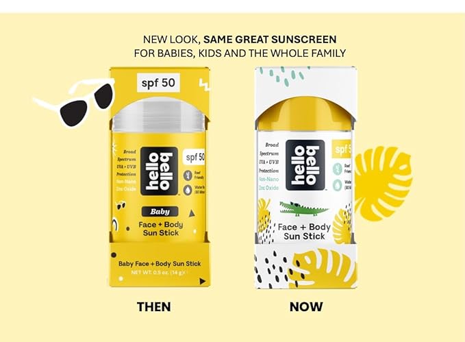 Hello Bello Mineral SPF 50 Face & Body Sunscreen Stick, Water Resistant and Reef Friendly Roll On Sun Protection, 1oz-GlimoraGlow