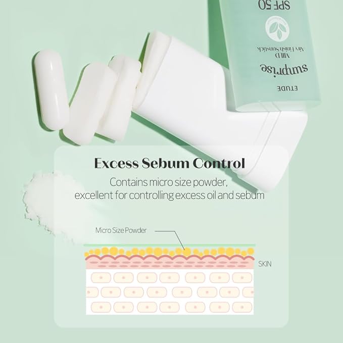 ETUDE Sunprise Mild Airy Finish Sunstick SPF50+ PA++++ Powdery sunscreen, Vegan, Non-Greasy, Sebum Control, Matte Finish, Sensitive Skin Friendly, 19g-GlimoraGlow